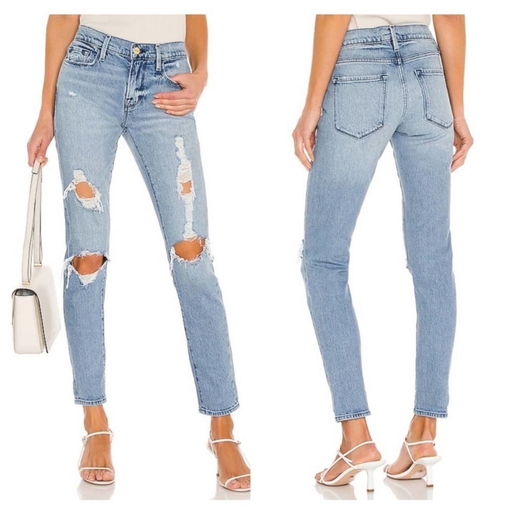 Frame Le Garçon Distressed Beldon Rips Cropped Straight Leg Jeans Sz 24